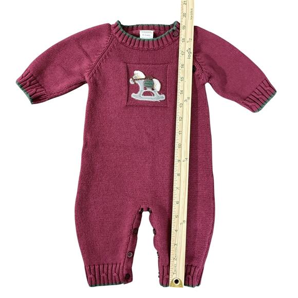 Gymboree Vintage Rocker Horse Sweater Romper One Piece Holiday Maroon Baby 3-6m - Picture 7 of 7